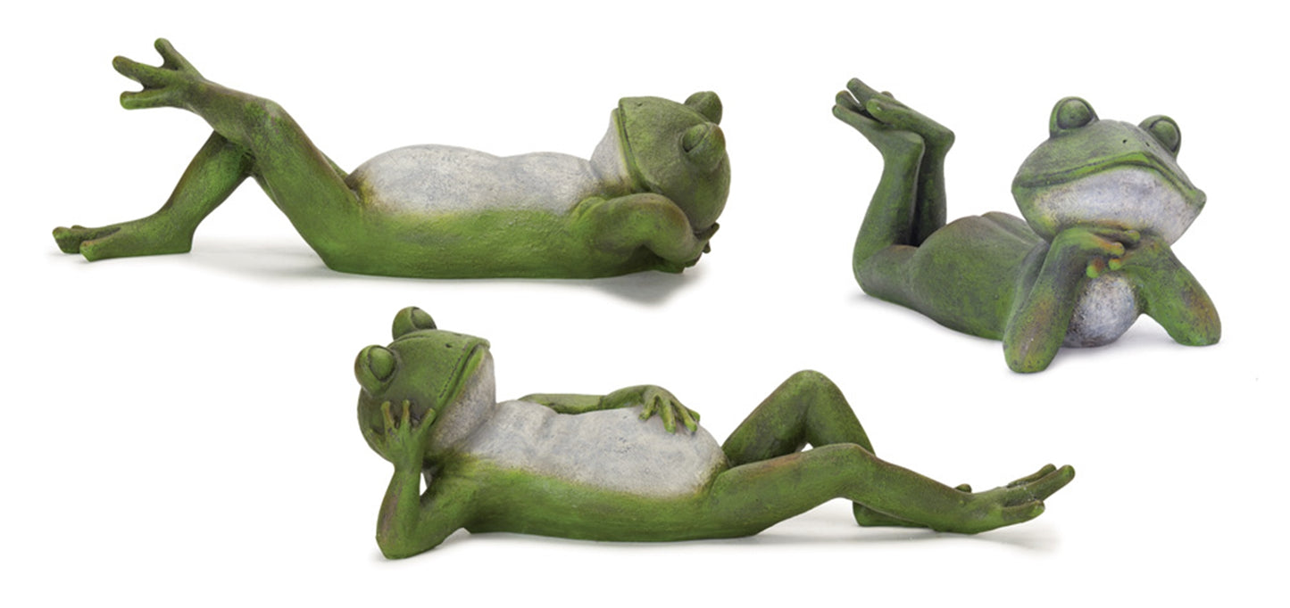 Lounging Garden Frog Figurine 14.75"L (Set of 3)