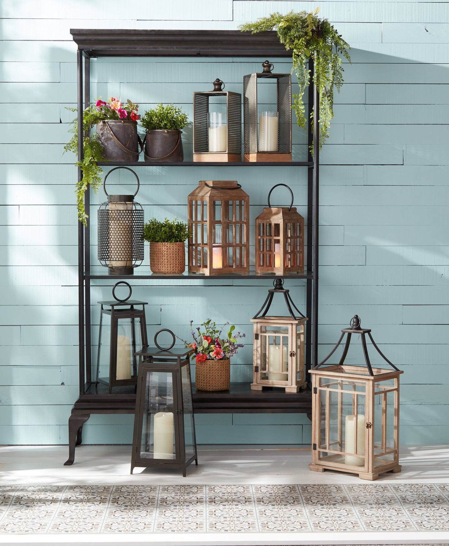 Punched Metal Candle Holder with Wooden Base 20.25"