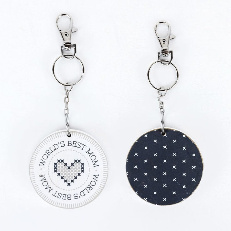2.25" X 2.25" X .25" Reversible Wood Keychain (World's Best Mom)