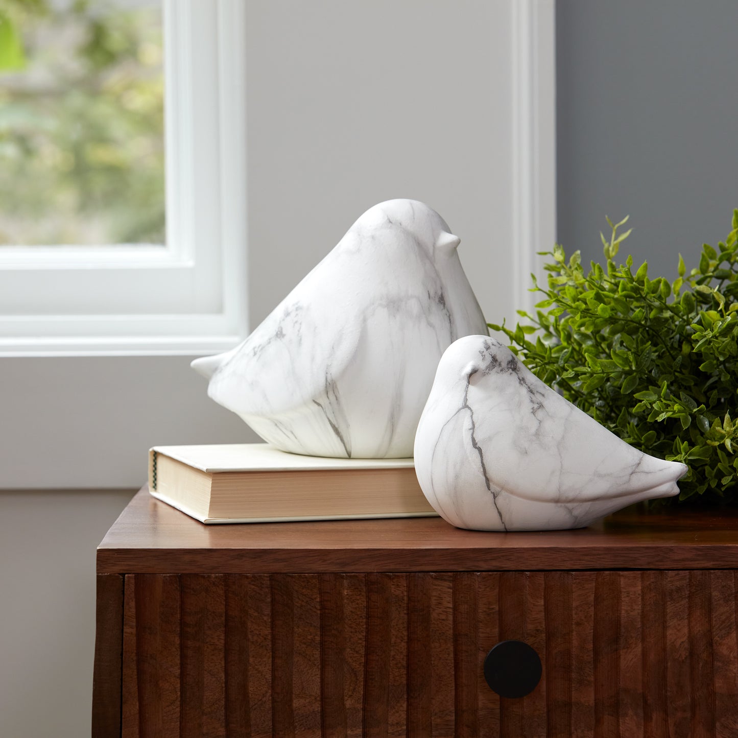 Marble Design Bird Shelf Sitter (Set of 2) 4.25"H, 6"H