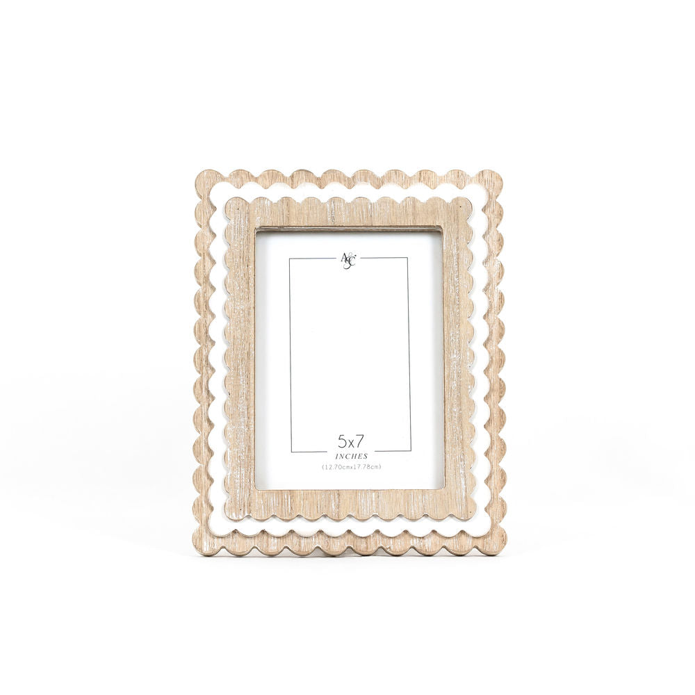 8" X 10" X 1" Wood Photo Framed (Scallop) Natural/White (5x7)