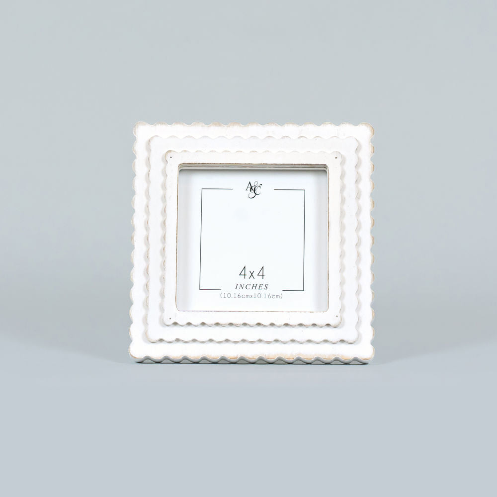 6" X 6" X 1" Wood Photo Framed (Scallop) White (4x4)