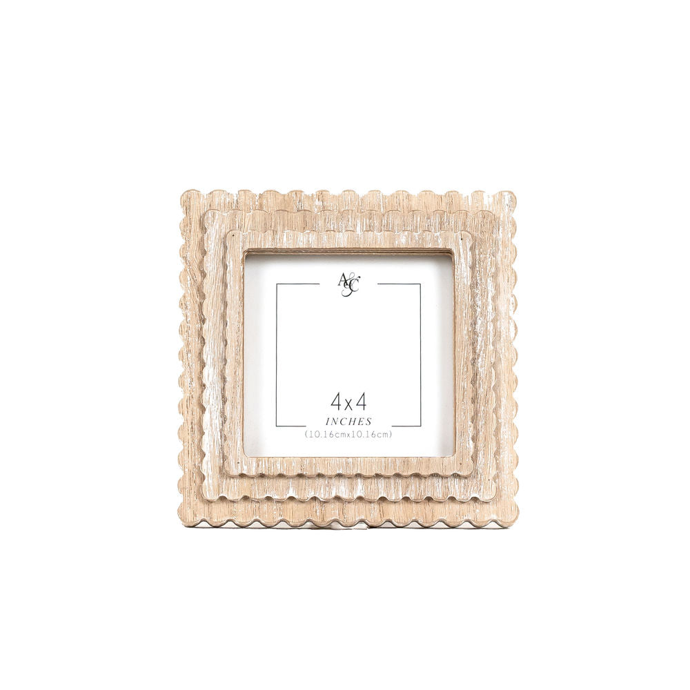 6" X 6" X 1" Wood Photo Framed (Scallop) Natural (4x4)