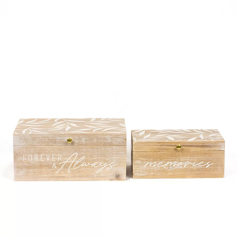 Natural Wood Nested Boxes (ALWAYS/MEMORIES) Set of 2