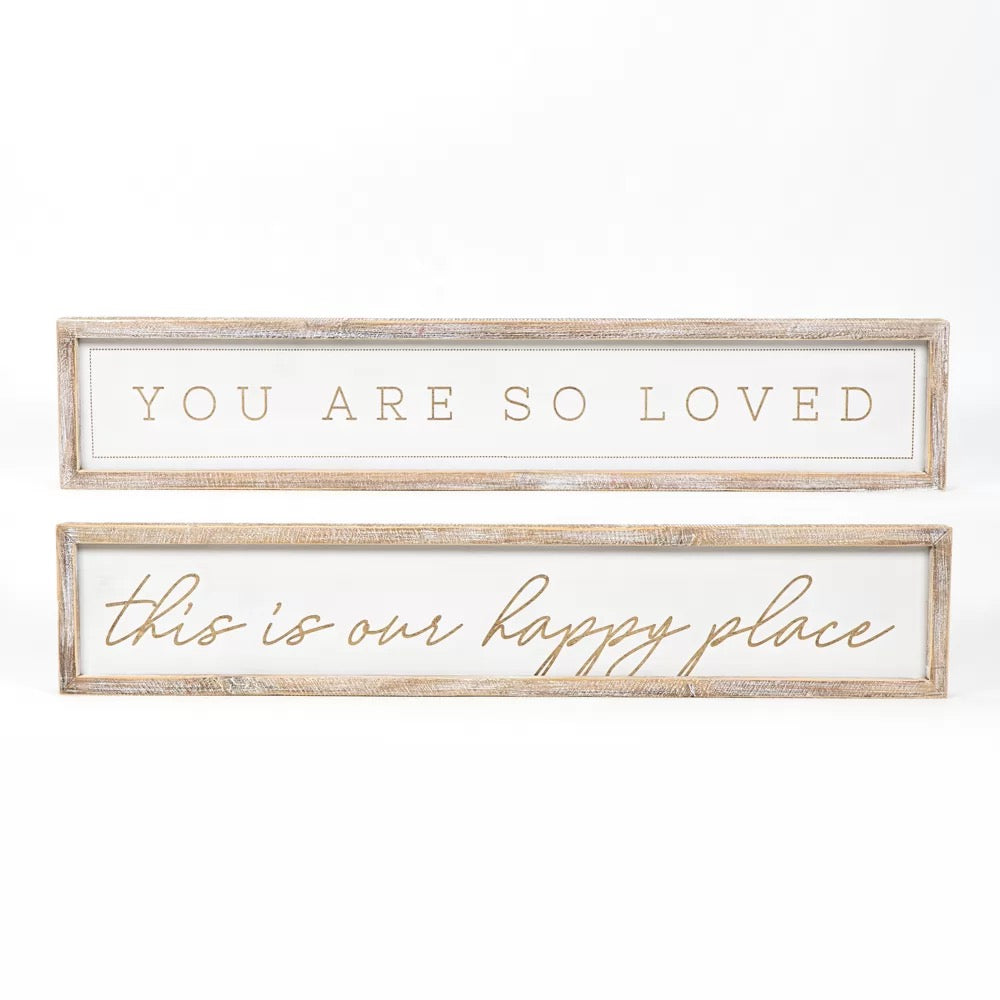 36.5" X 7" X 1.5" Reversible Wood Framed Sign (Loved/Place) Natural/White