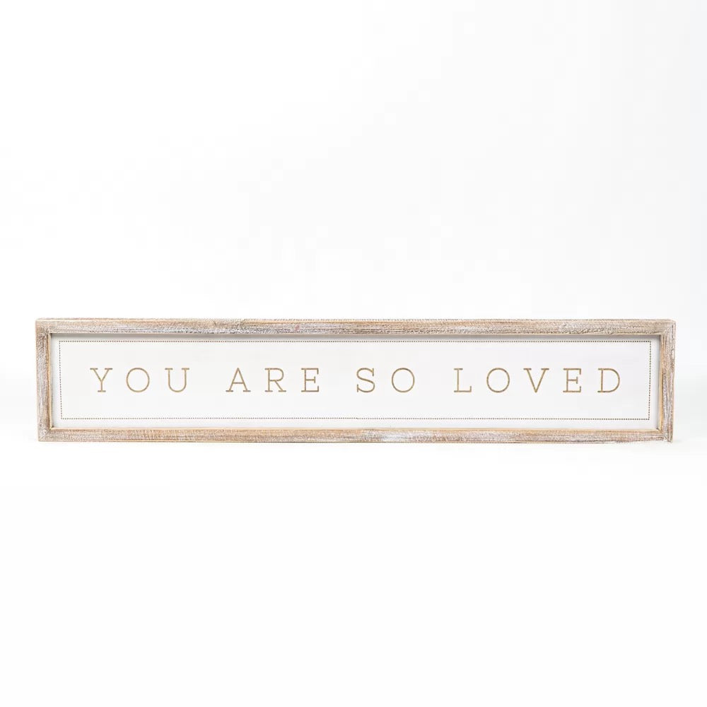 36.5" X 7" X 1.5" Reversible Wood Framed Sign (Loved/Place) Natural/White