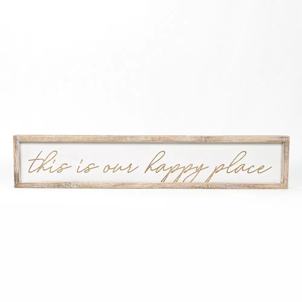 36.5" X 7" X 1.5" Reversible Wood Framed Sign (Loved/Place) Natural/White