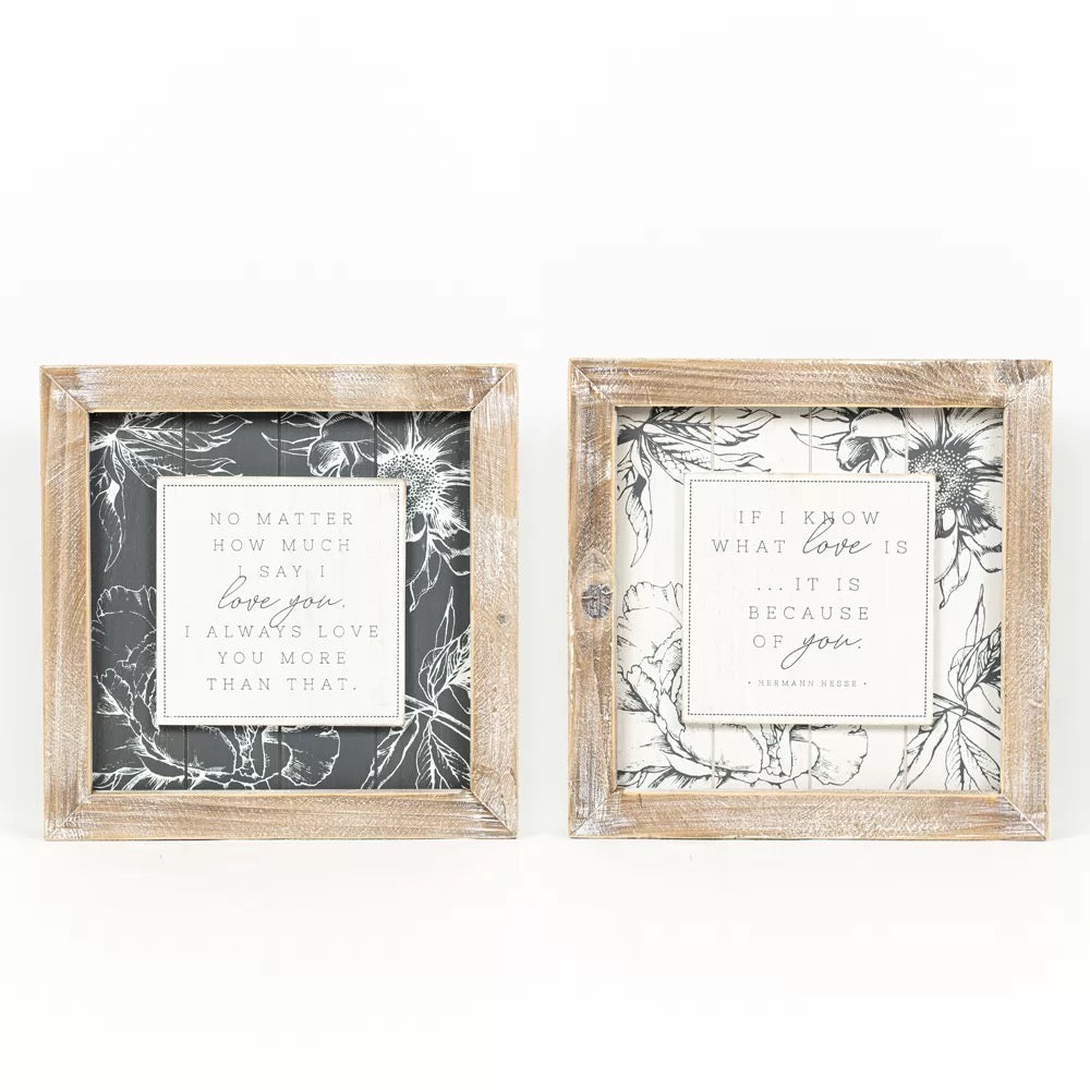 14" X 14" X 2" Reversible Wood Framed Sign (Say I Love You/Know What Love Is) White/Gray