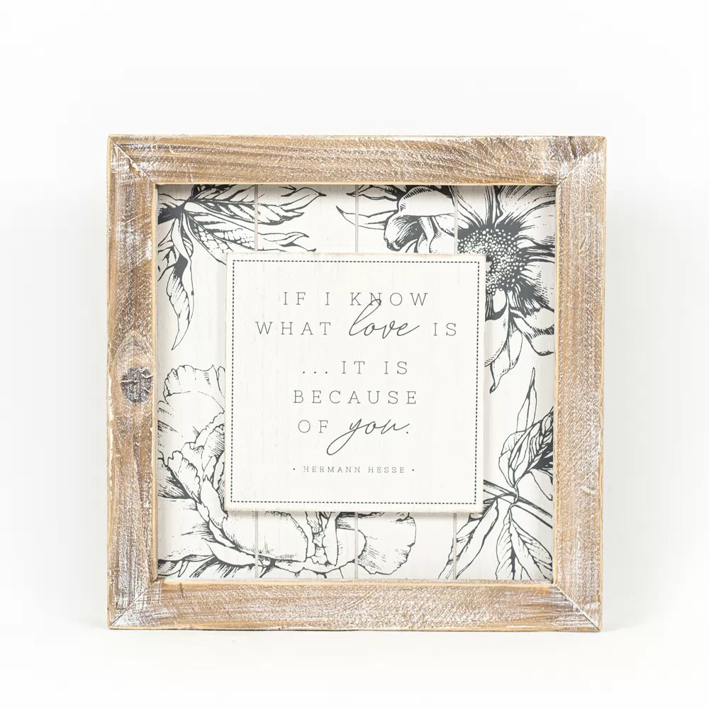 14" X 14" X 2" Reversible Wood Framed Sign (Say I Love You/Know What Love Is) White/Gray