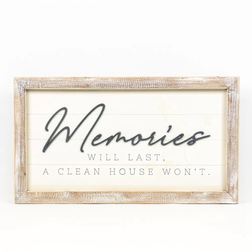 25" X 14" X 2" Reversible Wood Framed Sign (Memories/Our Home) White/Gray/Tan
