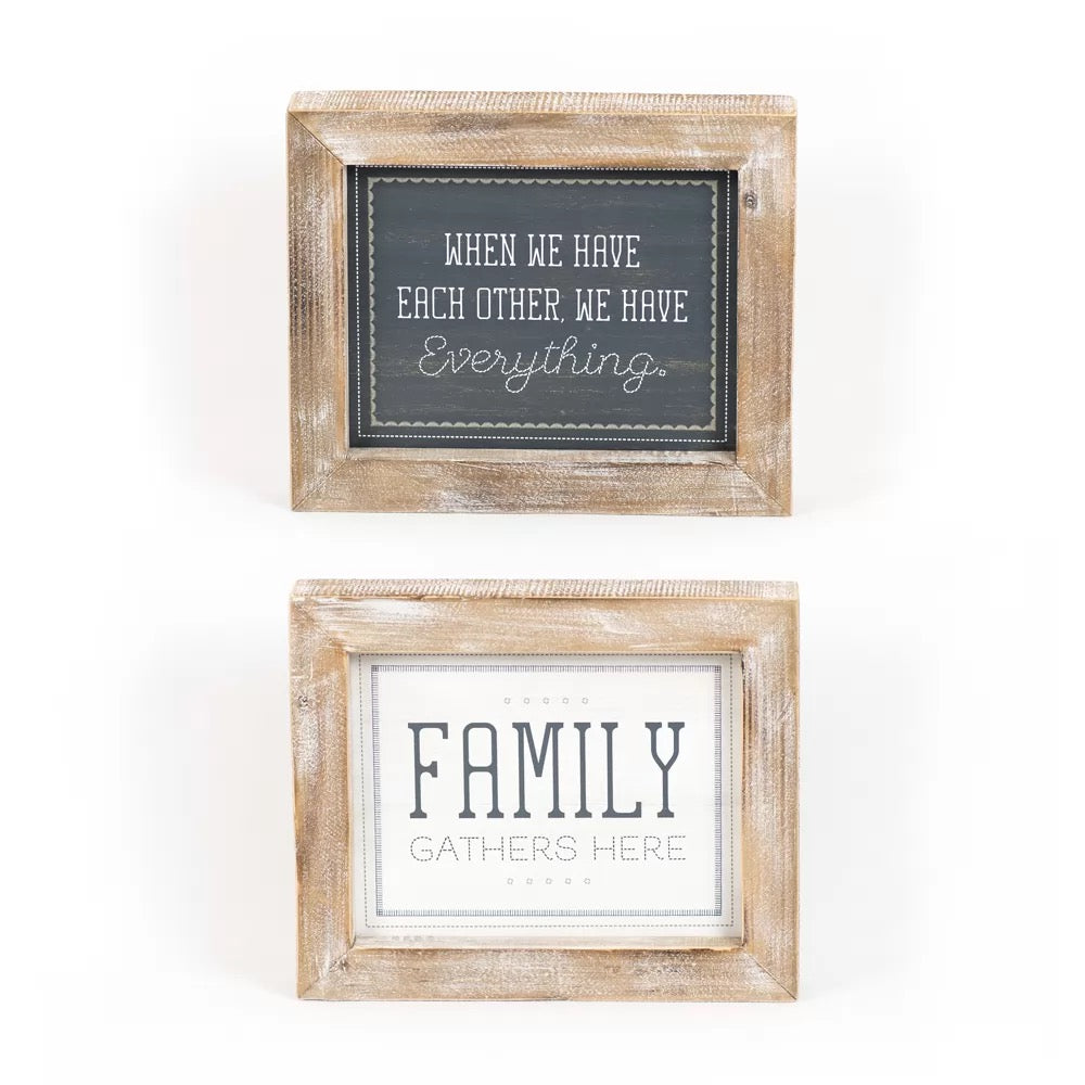 12" X 10" X 2" Reversible Wood Framed Sign (Family/Each) White/Gray/Blue