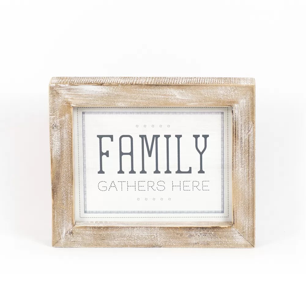12" X 10" X 2" Reversible Wood Framed Sign (Family/Each) White/Gray/Blue