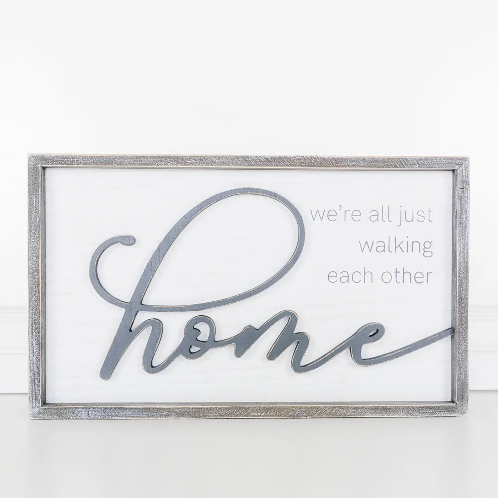 20" X 12" X 1.5" Wood Framed Sign (Home) White/Gray