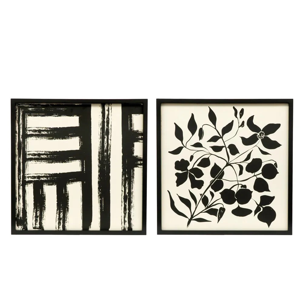 24x24x1.5 Reversible Wood Framed Sign (LINE/FLORAL) White/Black