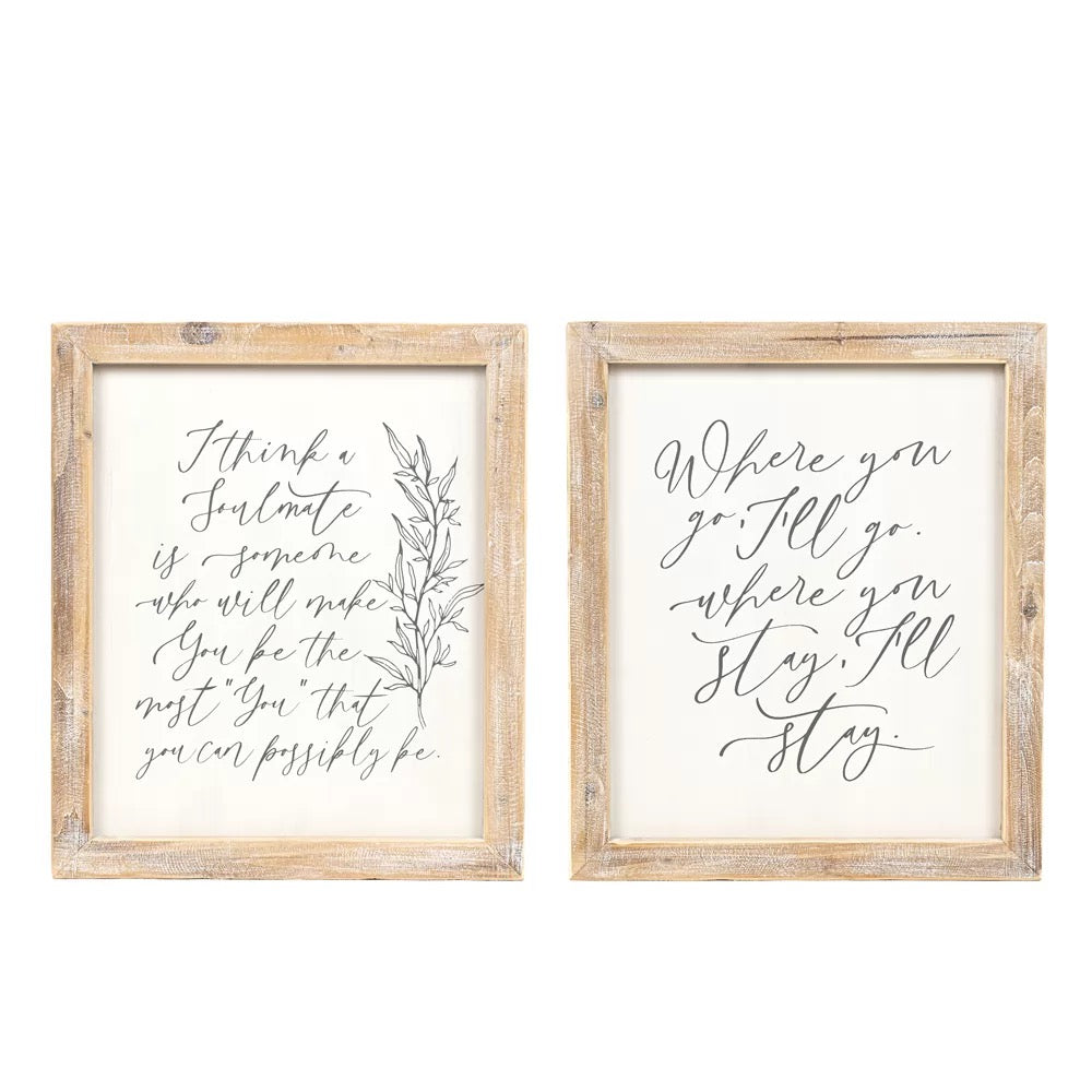 16" X 19" X 2" Reversible Wood Framed Sign (Stay/Soulmate) White/Gray