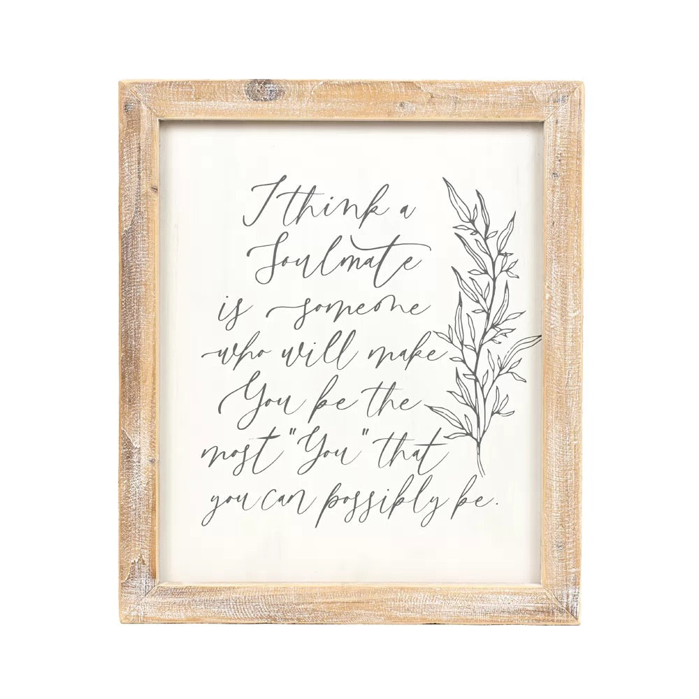 16" X 19" X 2" Reversible Wood Framed Sign (Stay/Soulmate) White/Gray