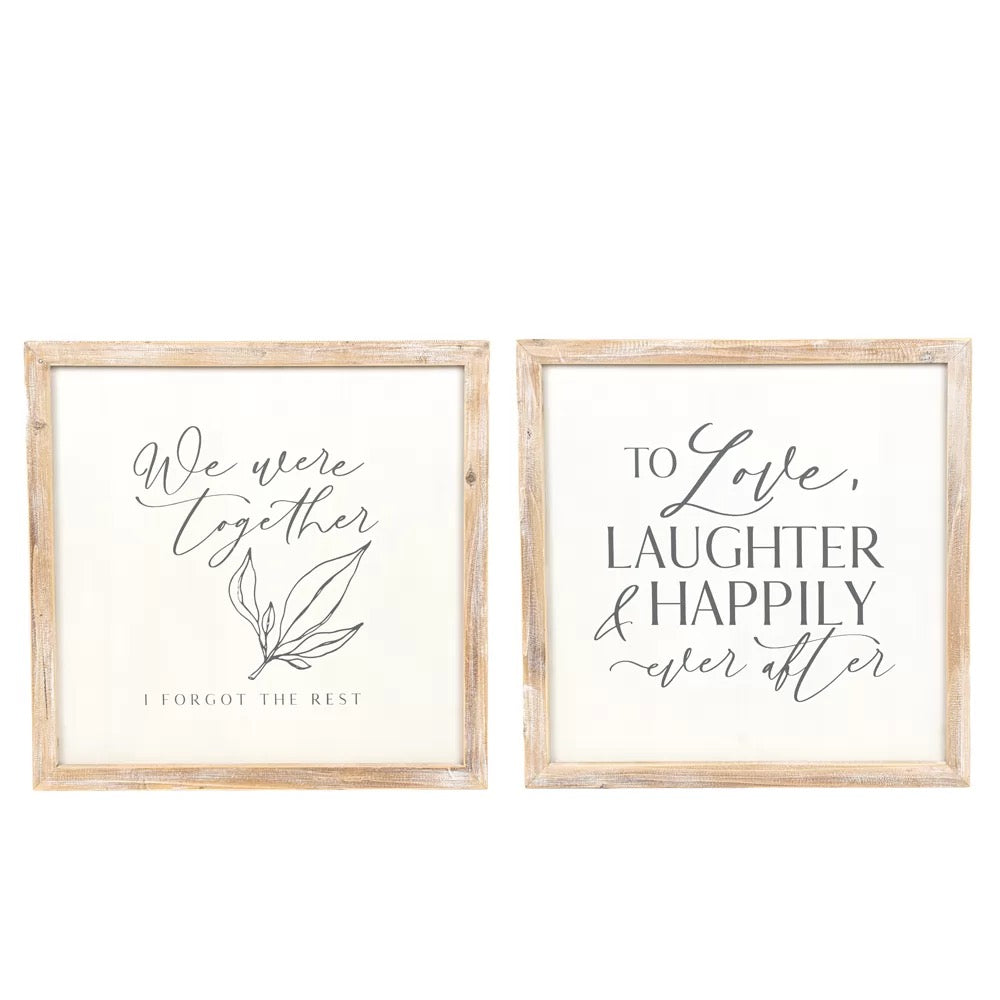 25.5" X 25.5" X 2" Reversible Wood Framed Sign (Happily/Together) White/Gray