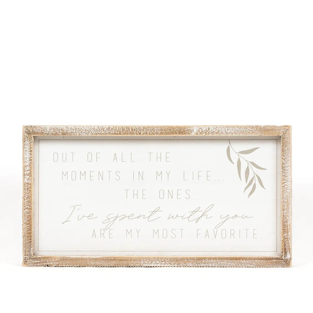 15" X 8" X 1.5" Wood Framed Sign (Moments) White/Gray
