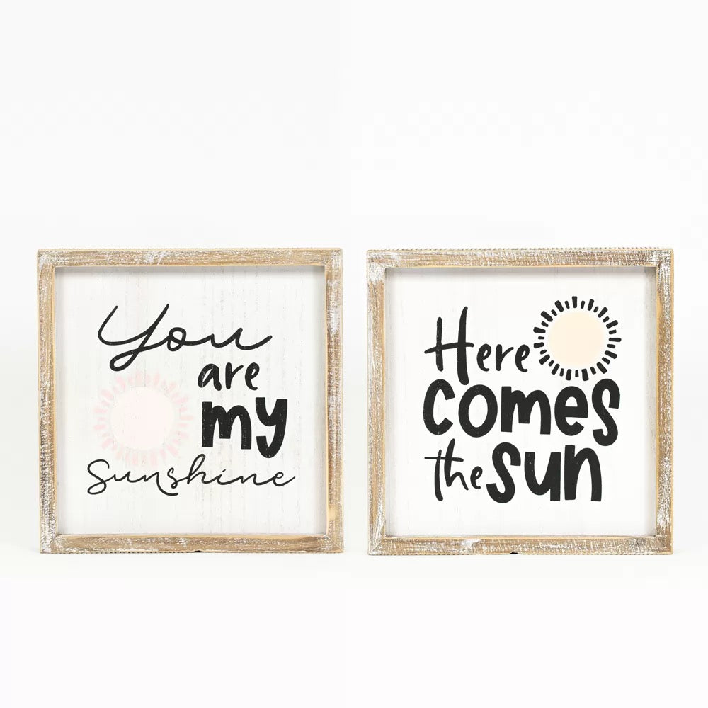 10.25" X 10.25" X 1.5" Reversible Wood Framed Sign (Sunshine/Sun) Multicolor