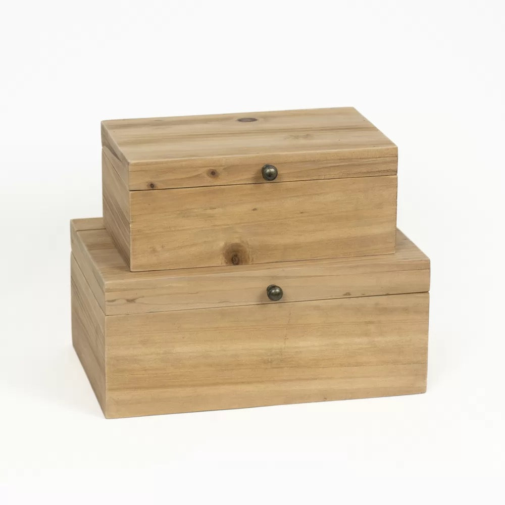 Natural Wood Nested Boxes Set of 2