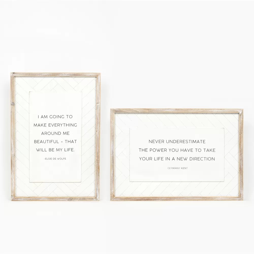 17" X 25" 1.5" Reversible Wood Framed Herringbone Sign (Beautiful/Life) White/Black