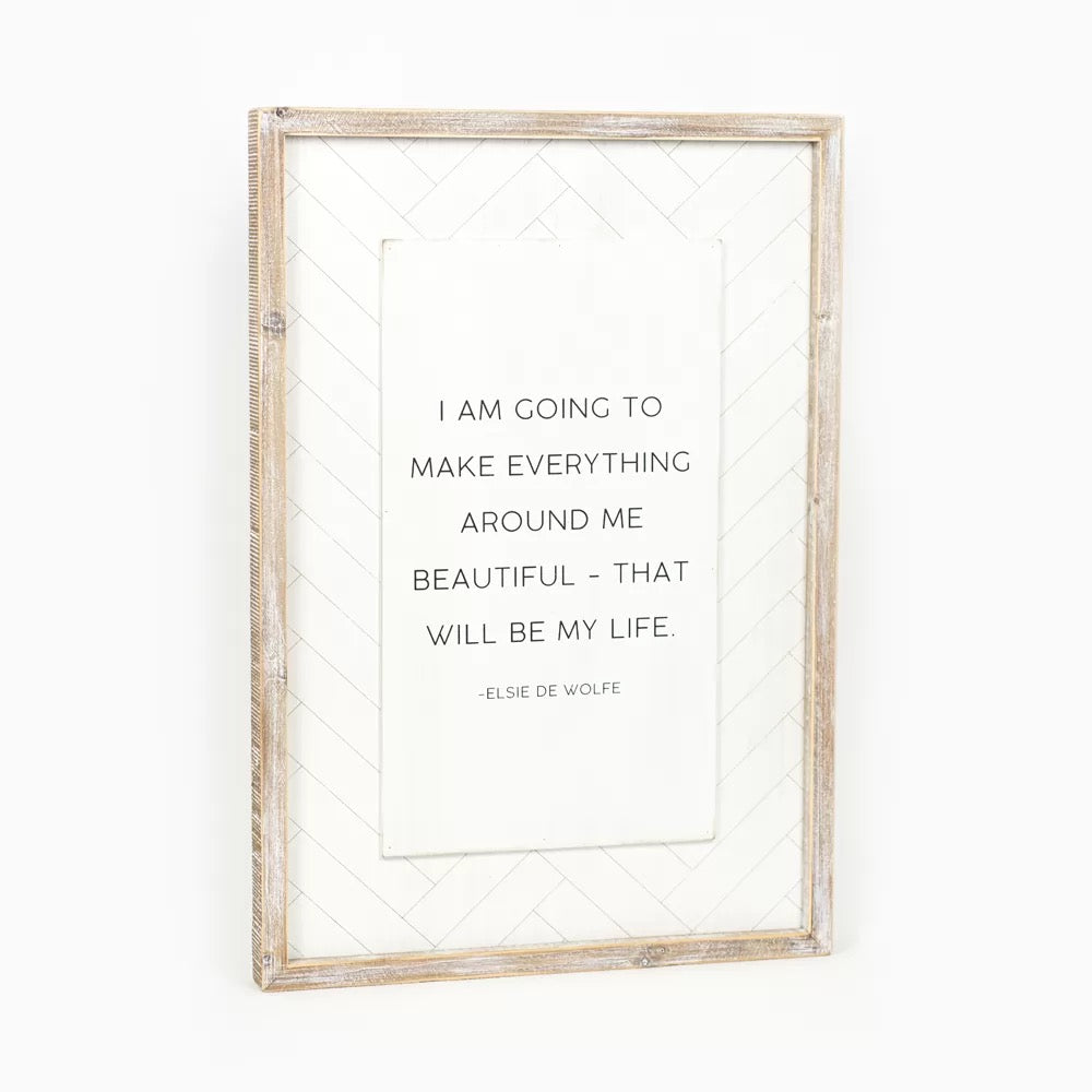 17" X 25" 1.5" Reversible Wood Framed Herringbone Sign (Beautiful/Life) White/Black