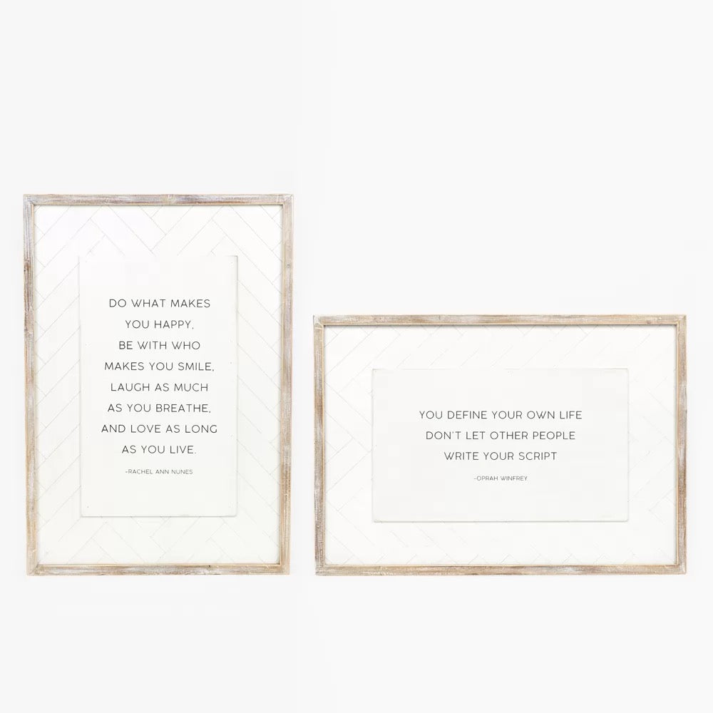 20" X 28.75" X 1.5" Reversible Wood Framed Herringbone Sign (Happy/Script) White/Black