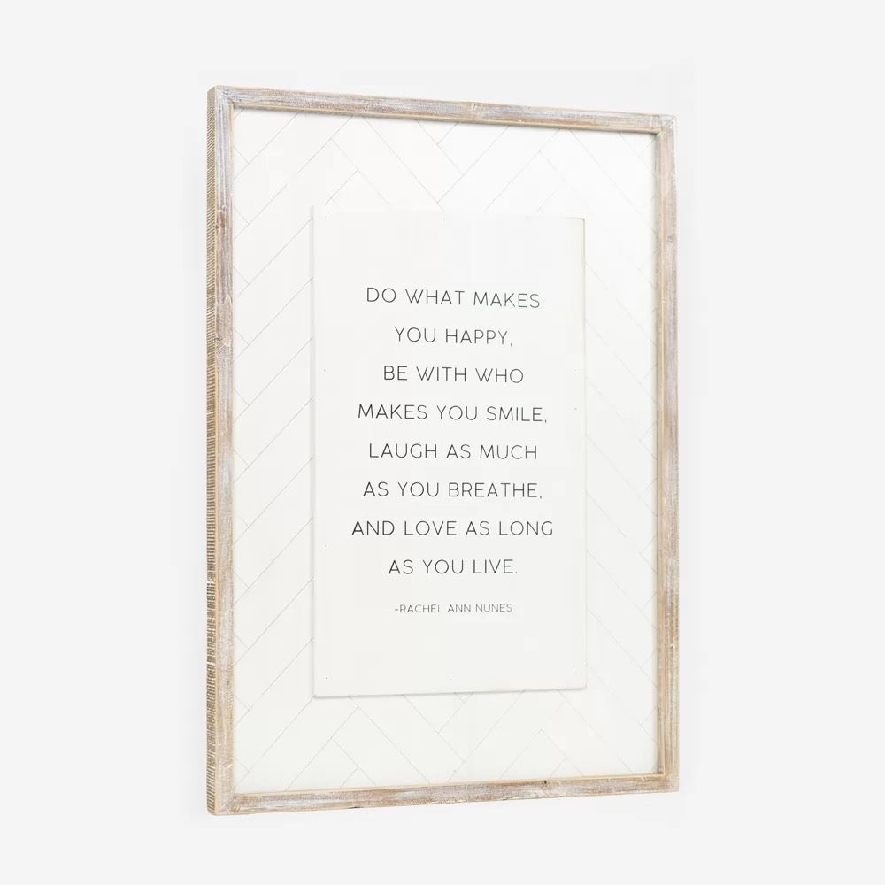 20" X 28.75" X 1.5" Reversible Wood Framed Herringbone Sign (Happy/Script) White/Black