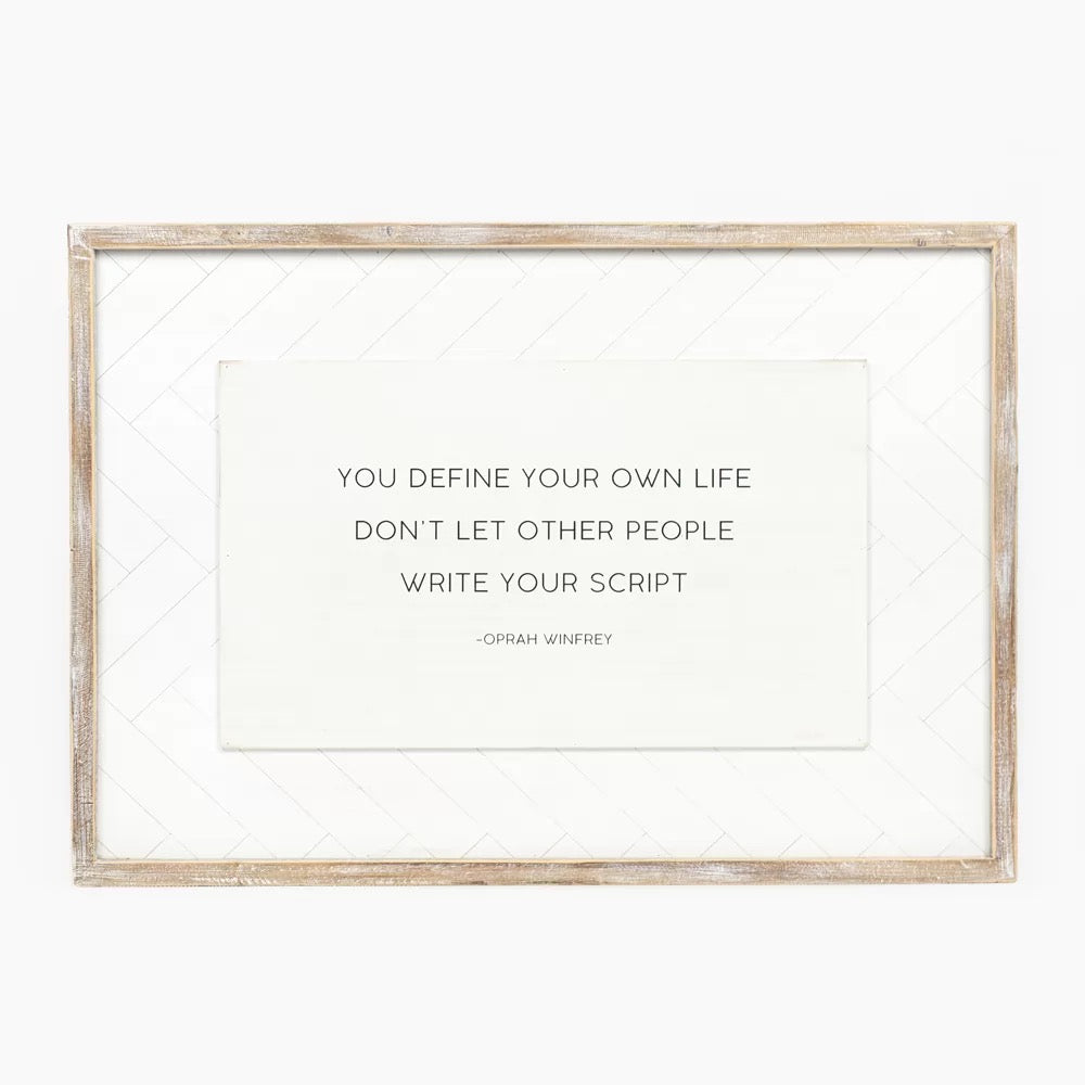 20" X 28.75" X 1.5" Reversible Wood Framed Herringbone Sign (Happy/Script) White/Black