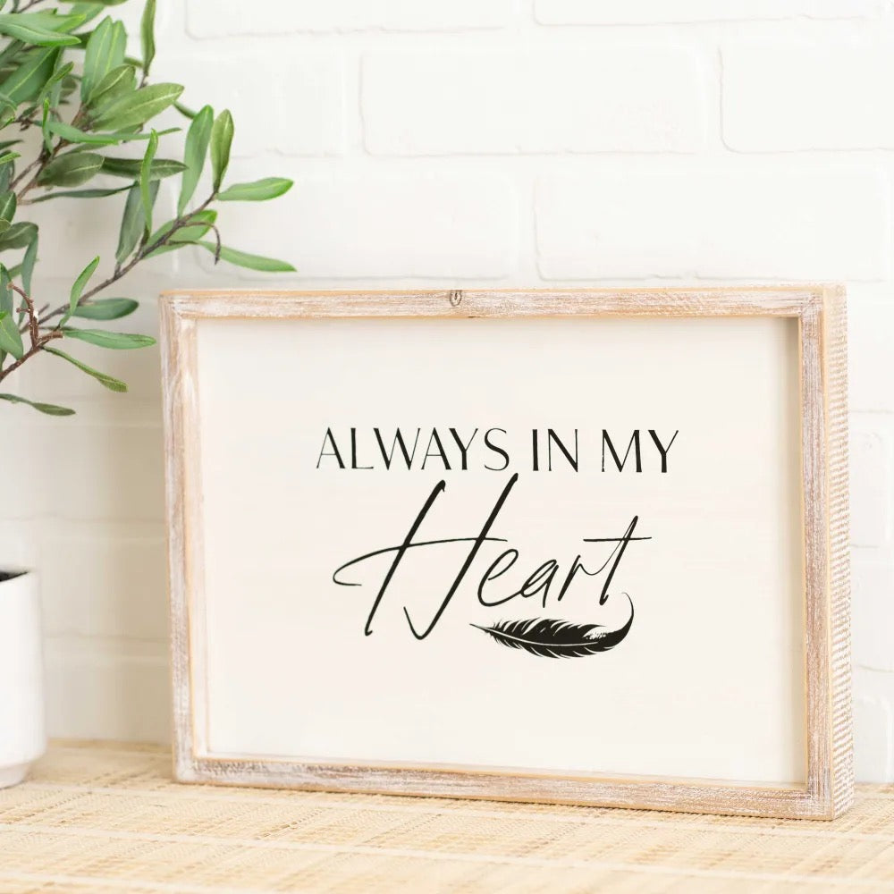 14x10x1.5 Wood Framed Sign (HEART) White/Black