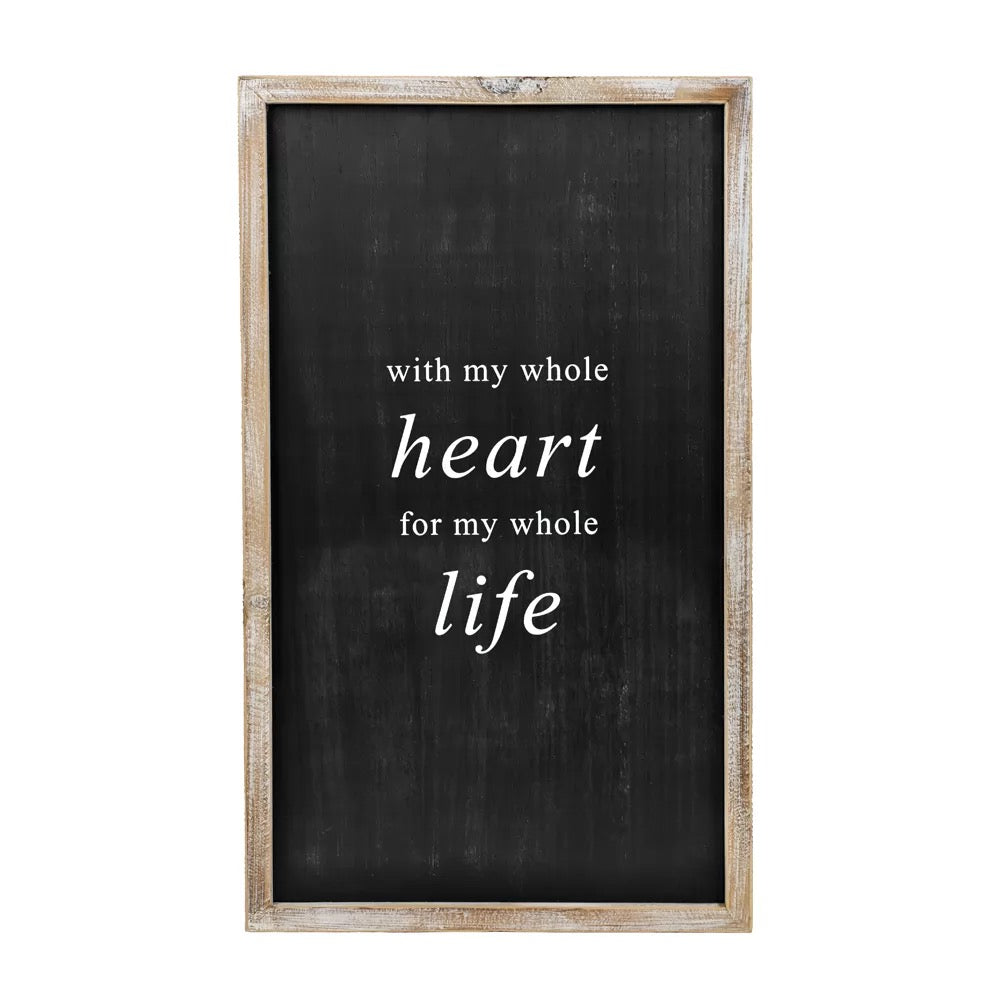 14" X 25" X 1.5" Reversible Wood Framed Sign (Believe/Heart) Black/White