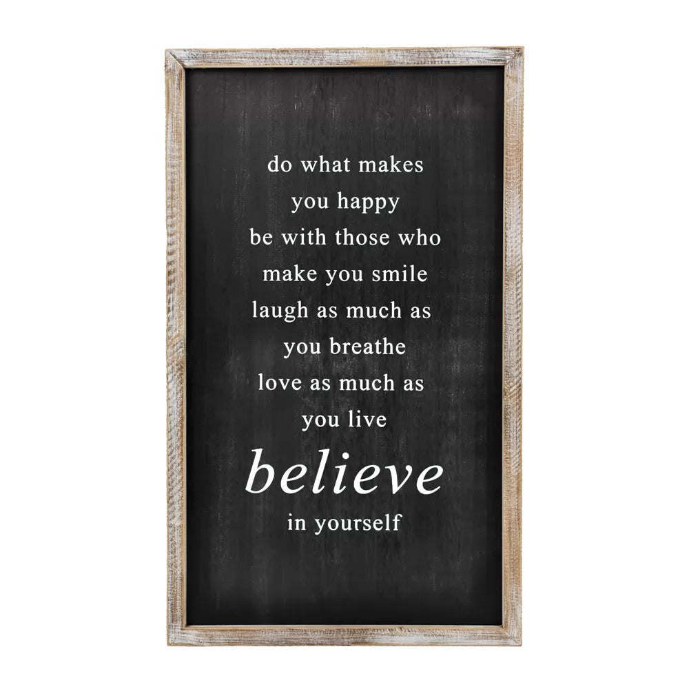 14" X 25" X 1.5" Reversible Wood Framed Sign (Believe/Heart) Black/White