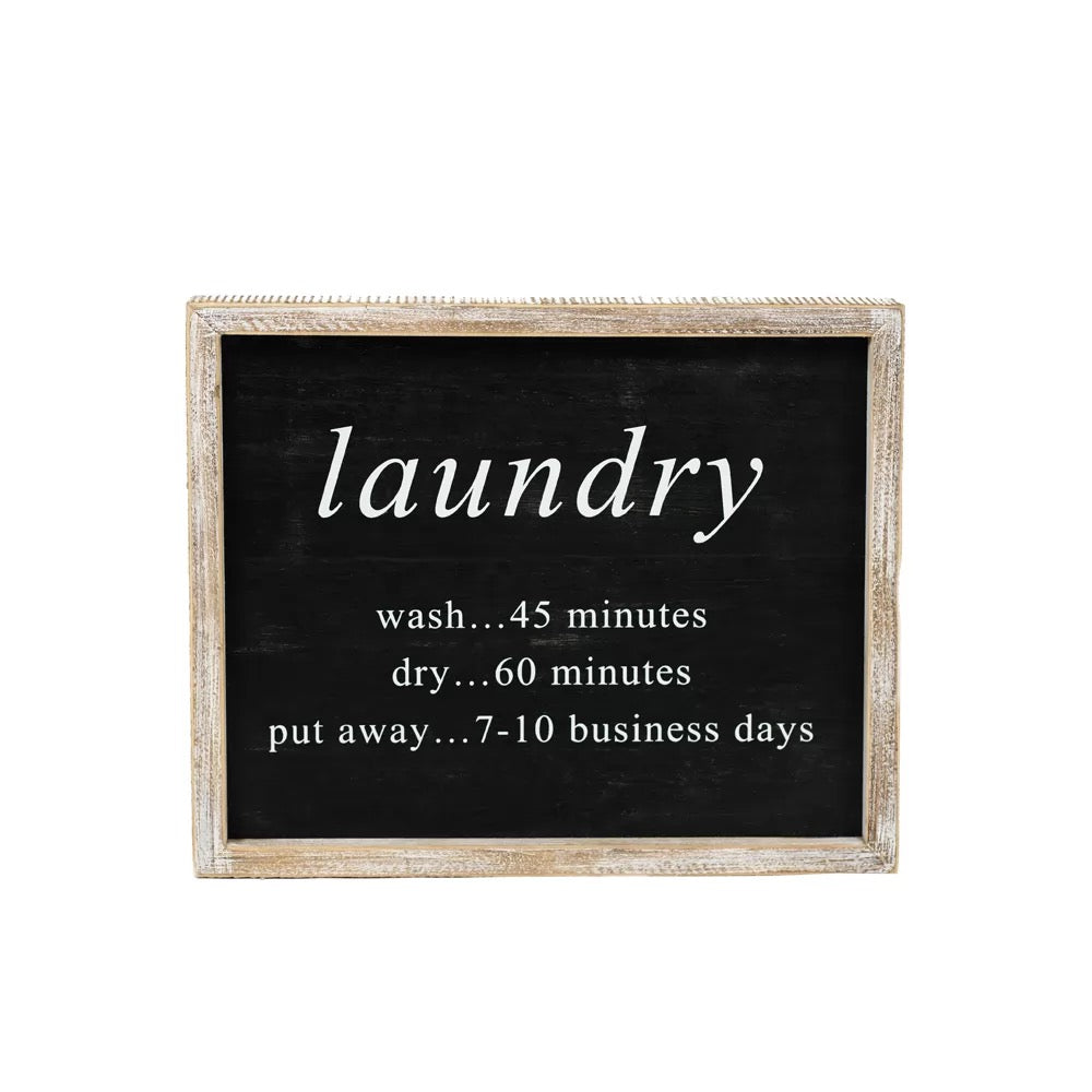 12" X 10" X 1.5" Reversible Wood Framed Sign (Laundry/Wash & Dry) Black/White