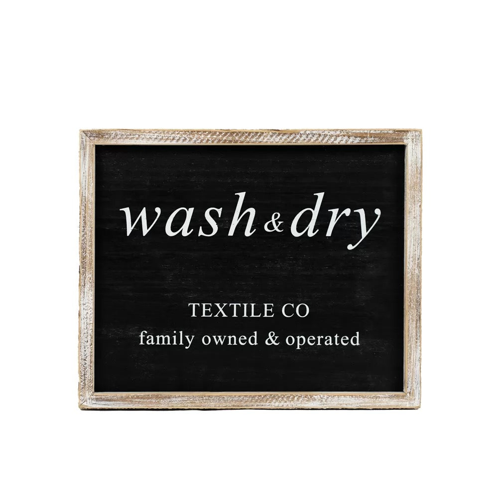 12" X 10" X 1.5" Reversible Wood Framed Sign (Laundry/Wash & Dry) Black/White