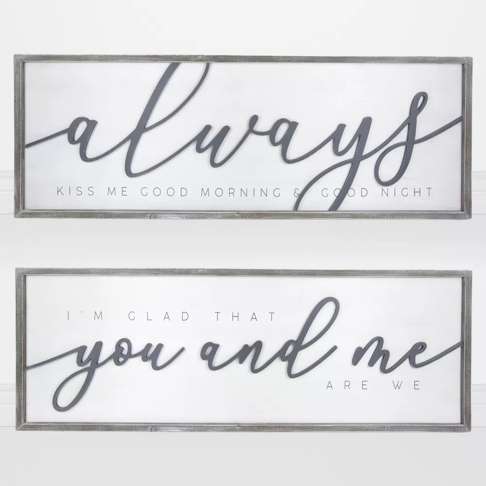 Reversible Wood Framed Sign (Always You And Me) White/Gray 47" X 16" X 1.5"