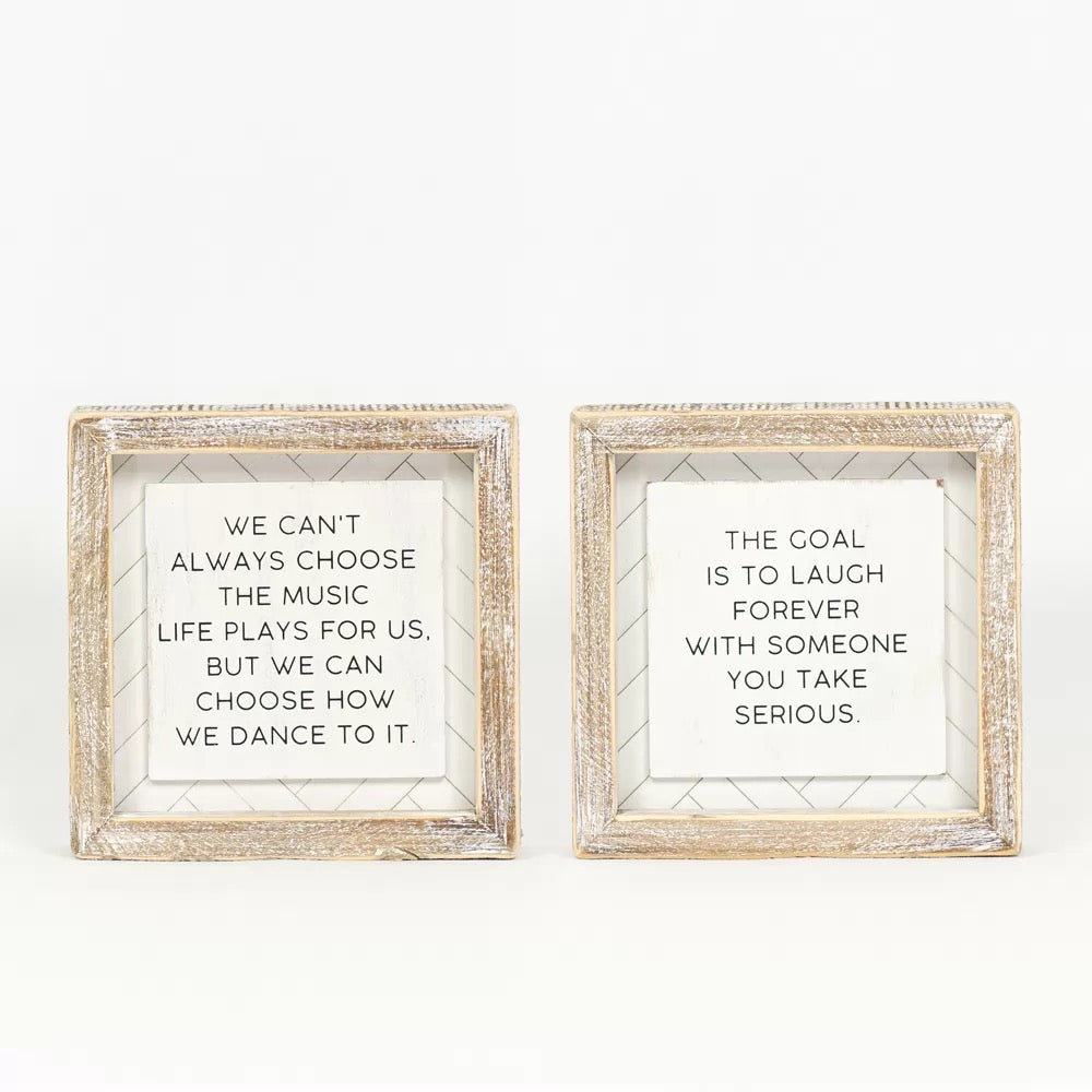 6" X 6" X 1.5" Reversible Wood Framed Herringbone Sign (Choose/Laugh) White/Black