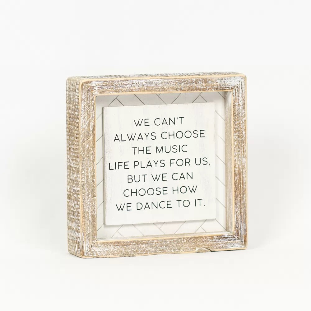 6" X 6" X 1.5" Reversible Wood Framed Herringbone Sign (Choose/Laugh) White/Black