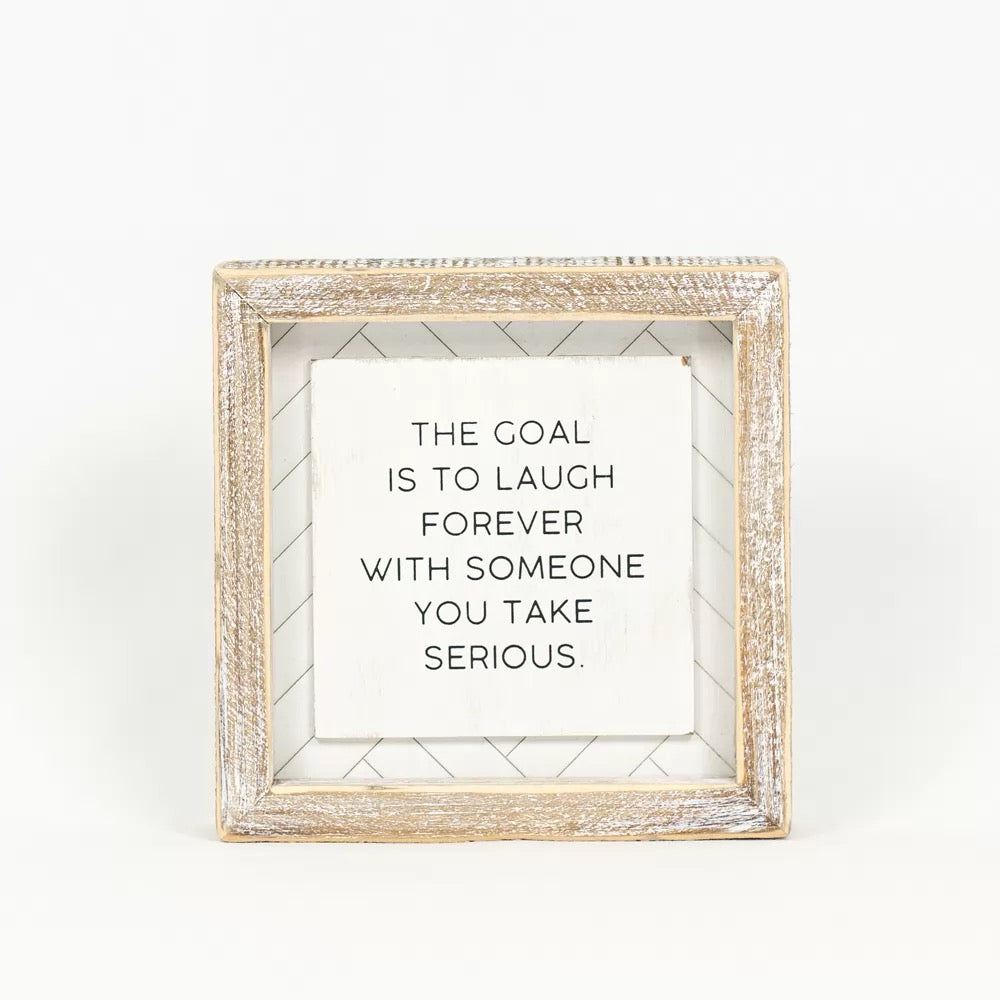 6" X 6" X 1.5" Reversible Wood Framed Herringbone Sign (Choose/Laugh) White/Black