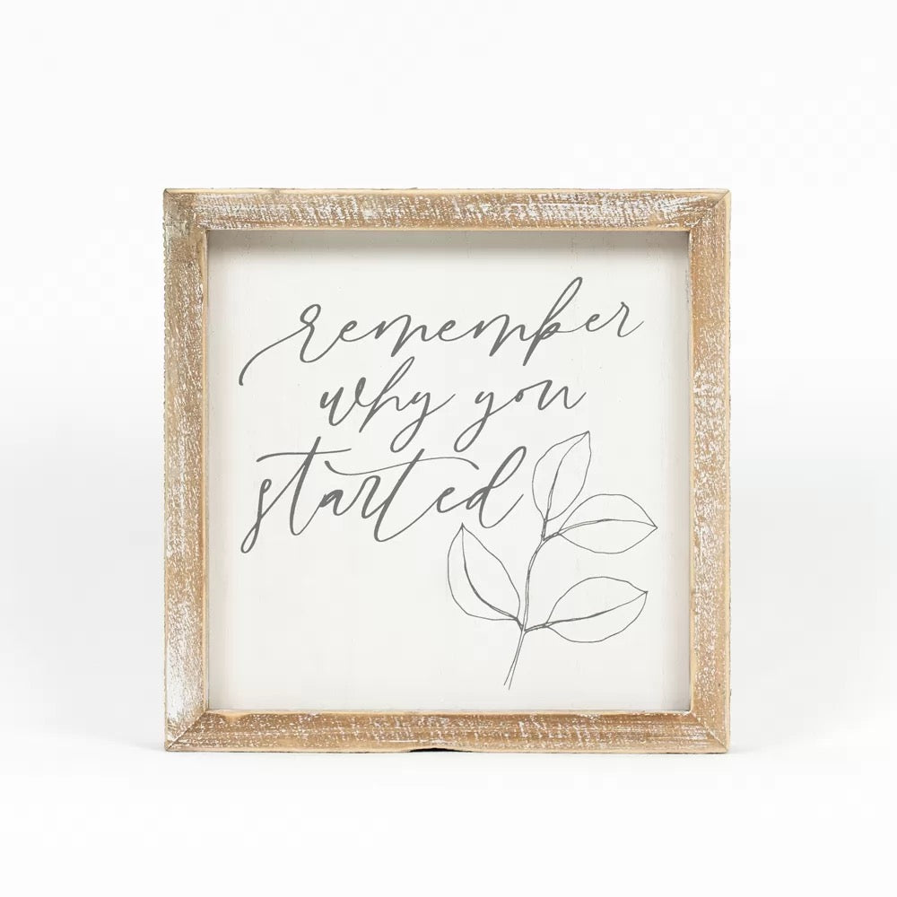 8" X 8" X 1.5" Reversible Wood Framed Sign (Moments/Started) White/Gray