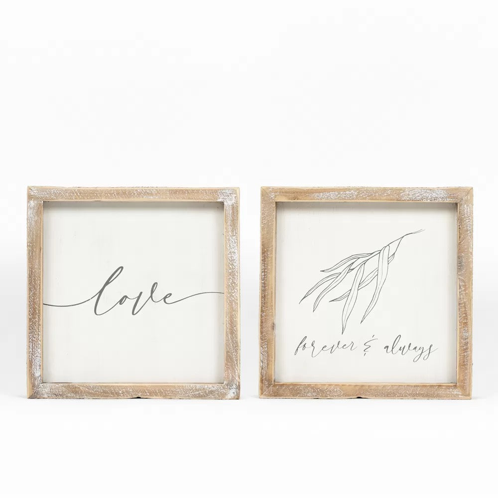 8" X 8" X 1.5" Reversible Wood Framed Sign (Forever/Love) White/Gray