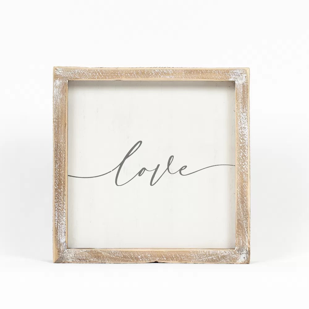 8" X 8" X 1.5" Reversible Wood Framed Sign (Forever/Love) White/Gray
