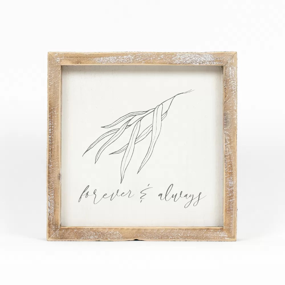 8" X 8" X 1.5" Reversible Wood Framed Sign (Forever/Love) White/Gray