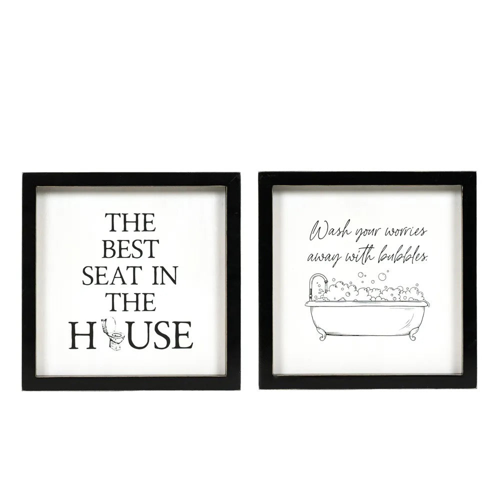 9x9x1.5 Reversible Wood Framed Sign (BUBBLES/HOUSE) White/Black
