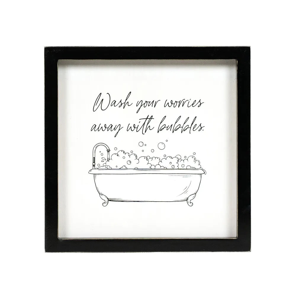 9x9x1.5 Reversible Wood Framed Sign (BUBBLES/HOUSE) White/Black