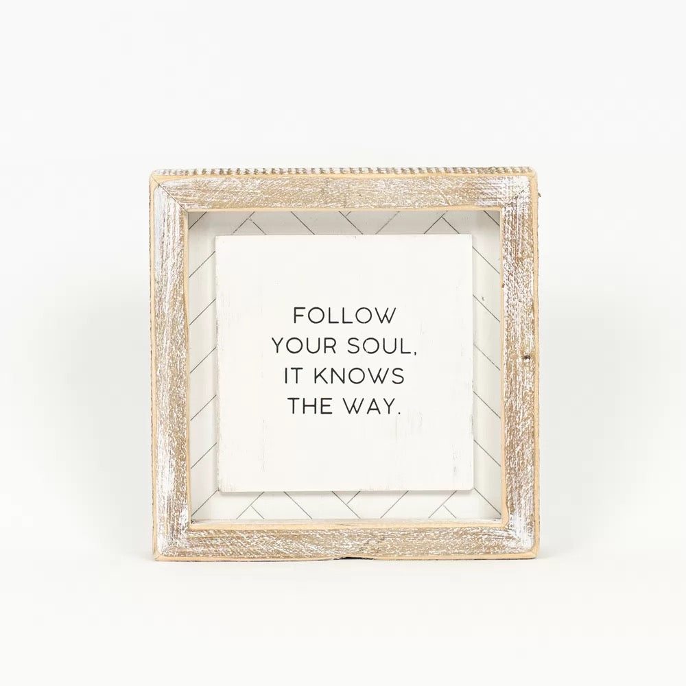 6" X 6" X 1.5" Reversible Wood Framed Herringbone Sign (Never/Follow) White/Black