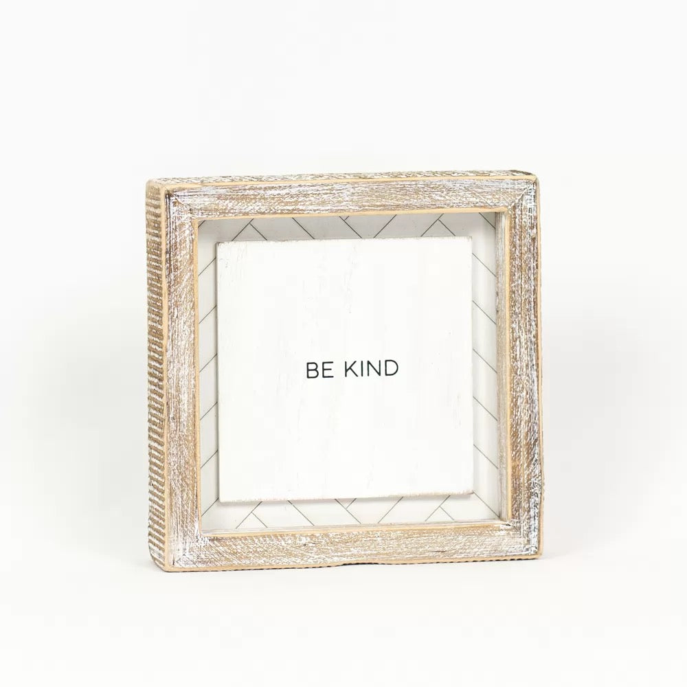 6" X 6" X 1.5" Reversible Wood Framed Herringbone Sign (Kind/Random) White/Black