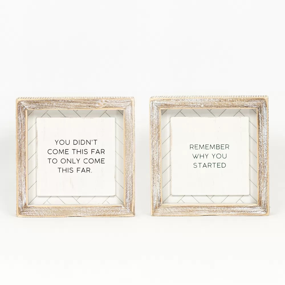 6" X 6" X 1.5" Reversible Wood Framed Herringbone Sign (Far/Remember) White/Black