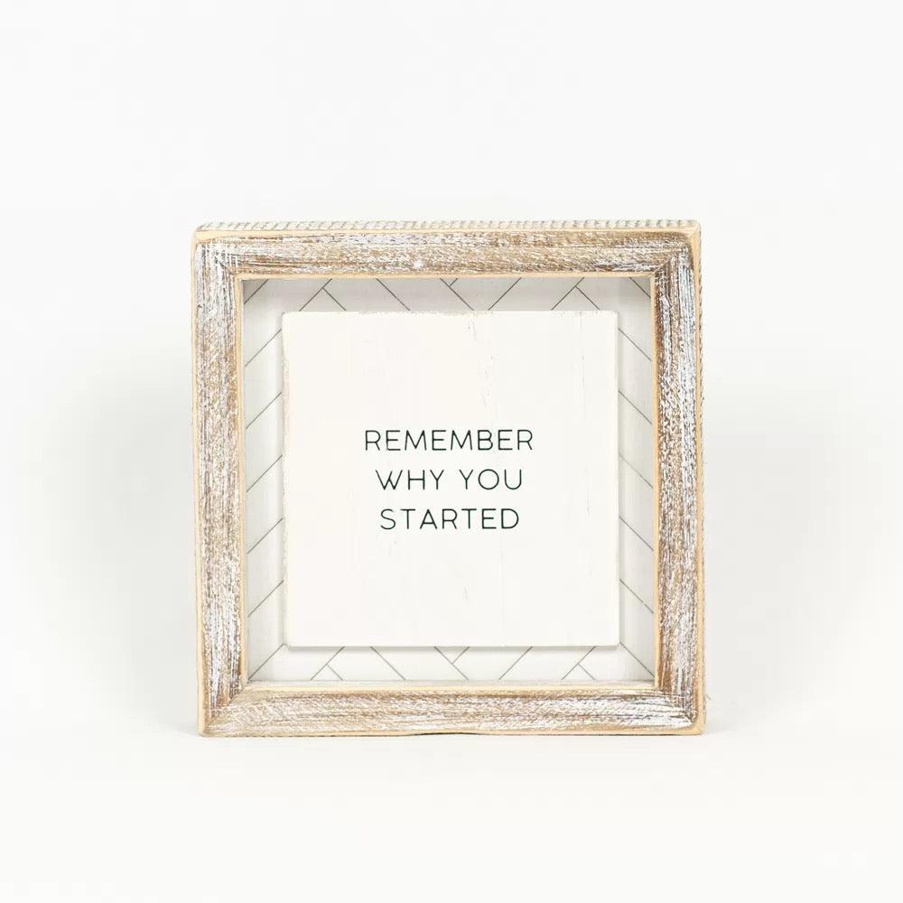 6" X 6" X 1.5" Reversible Wood Framed Herringbone Sign (Far/Remember) White/Black