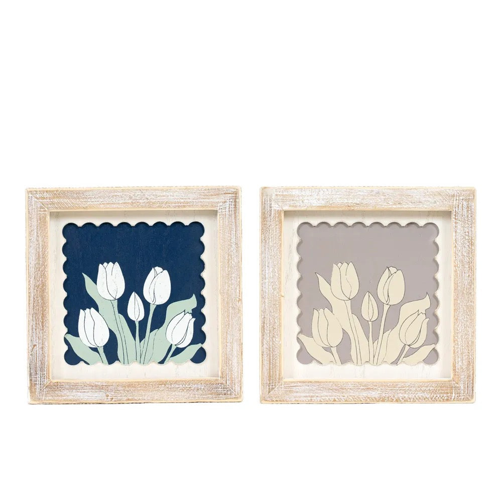 7x7x1.5 Reversible Wood Framed Sign (TULIPS)