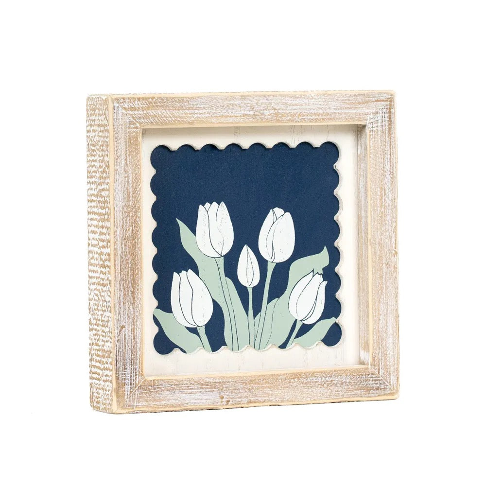 7x7x1.5 Reversible Wood Framed Sign (TULIPS)